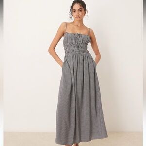 Abercrombie & Fitch front tied Smocked Maxi Dress Gingham Print Size Large Tall